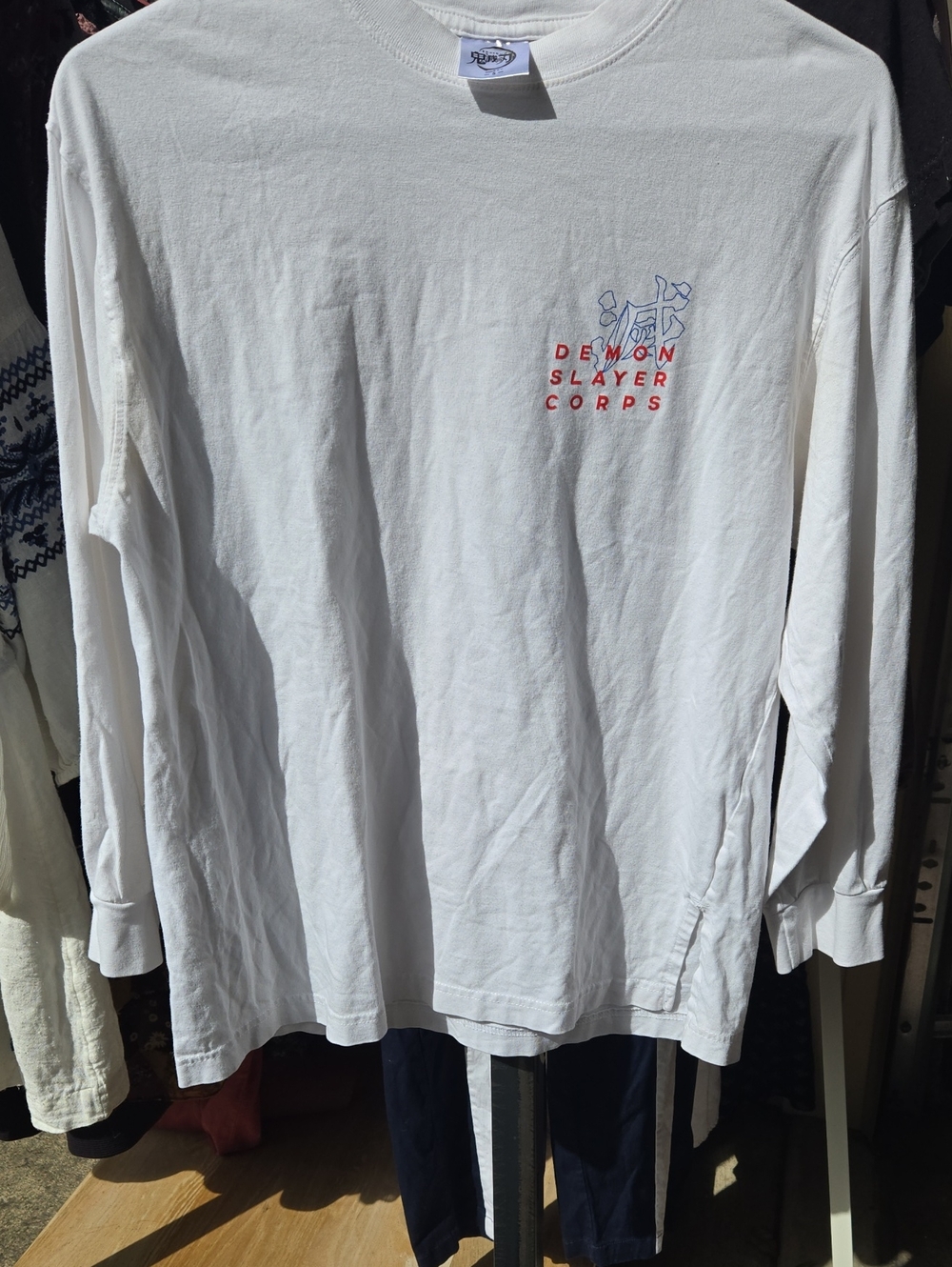Demon Slayer Corps Long Sleeve Tee - White with Red & Blue Chest Print